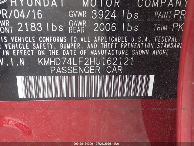 Photo 8 VIN: KMHD74LF2HU162121 - HYUNDAI ELANTRA 