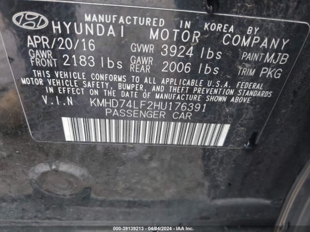 Photo 8 VIN: KMHD74LF2HU176391 - HYUNDAI ELANTRA 