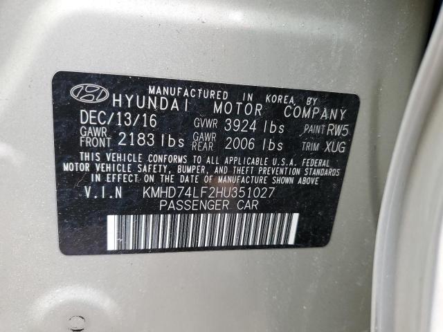 Photo 11 VIN: KMHD74LF2HU351027 - HYUNDAI ELANTRA SE 