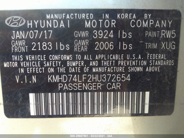 Photo 8 VIN: KMHD74LF2HU372654 - HYUNDAI ELANTRA 