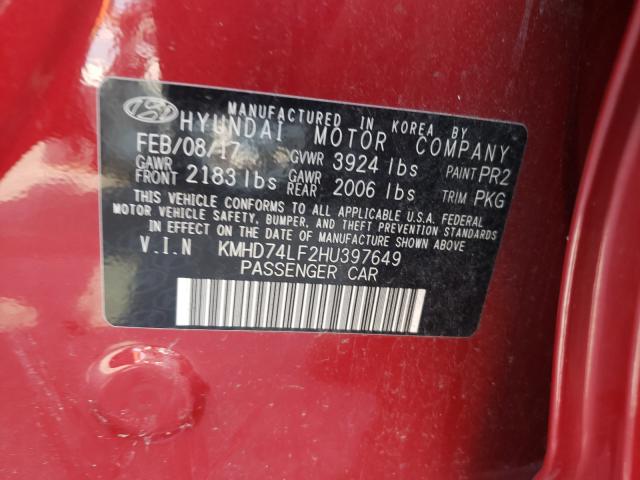 Photo 9 VIN: KMHD74LF2HU397649 - HYUNDAI ELANTRA SE 