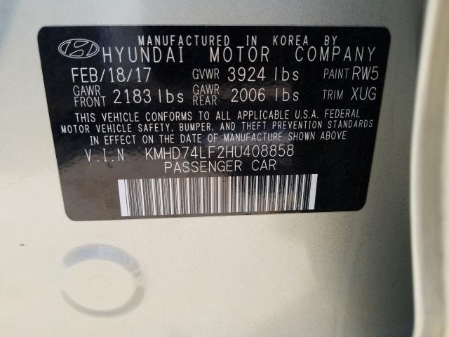 Photo 9 VIN: KMHD74LF2HU408858 - HYUNDAI ELANTRA SE 