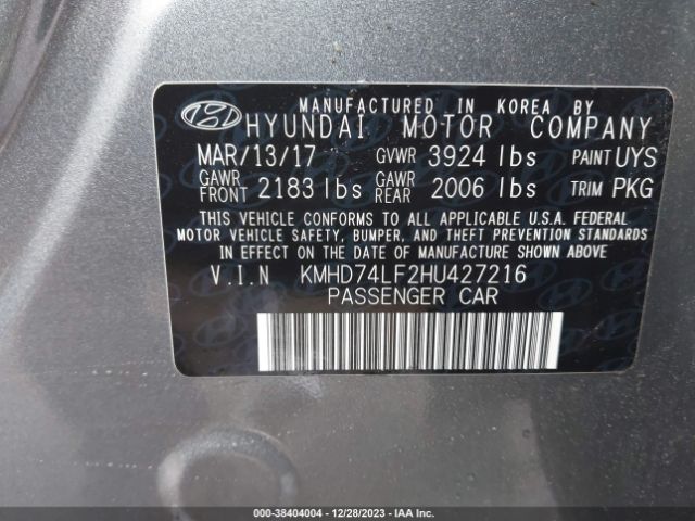 Photo 8 VIN: KMHD74LF2HU427216 - HYUNDAI ELANTRA 