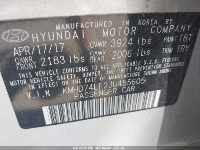 Photo 8 VIN: KMHD74LF2JU455605 - HYUNDAI ELANTRA 