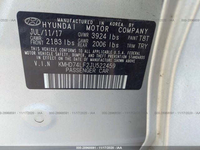 Photo 8 VIN: KMHD74LF2JU522459 - HYUNDAI ELANTRA 