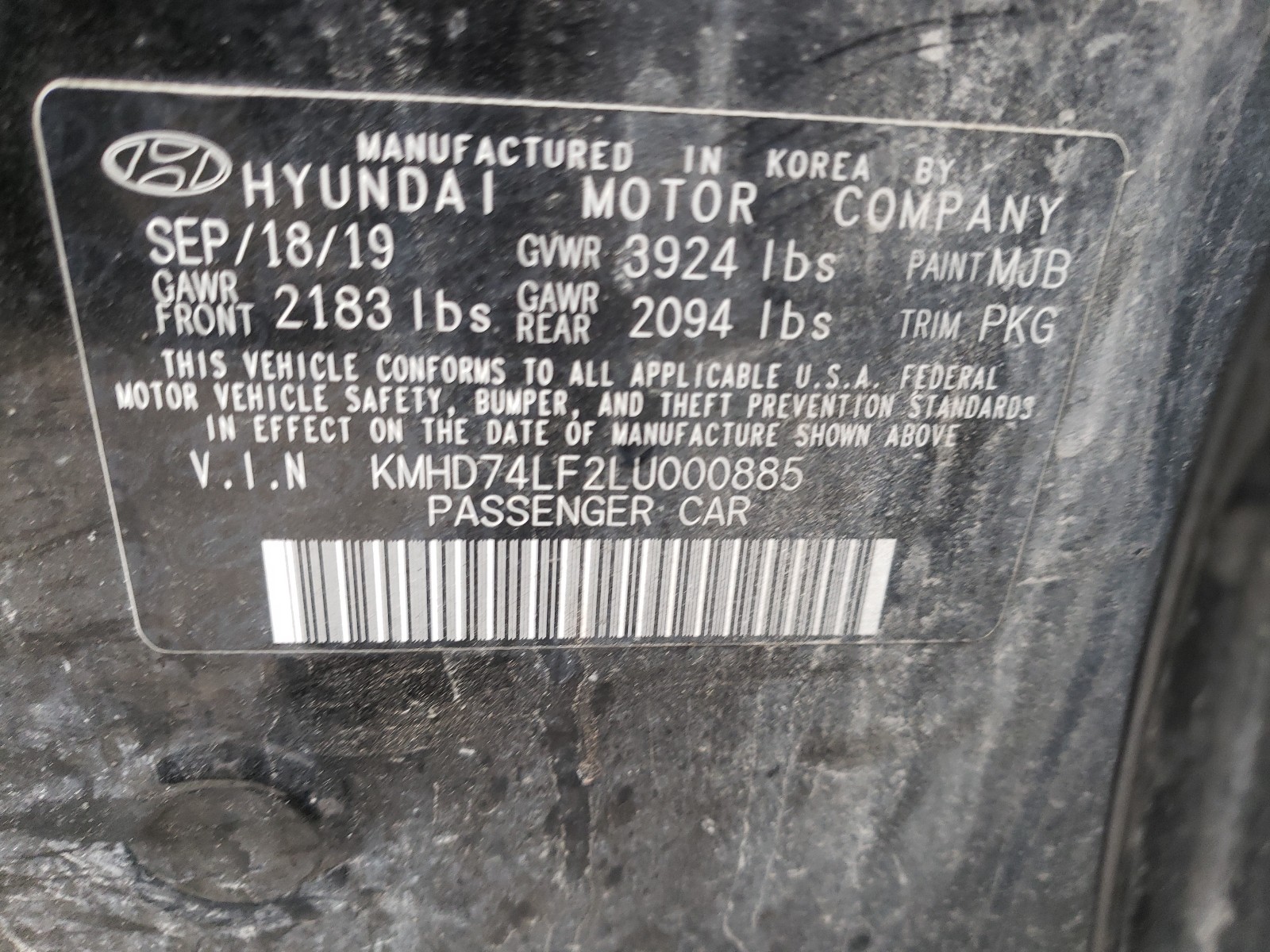 Photo 9 VIN: KMHD74LF2LU000885 - HYUNDAI ELANTRA 