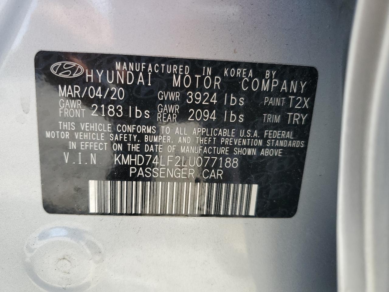 Photo 11 VIN: KMHD74LF2LU077188 - HYUNDAI ELANTRA 