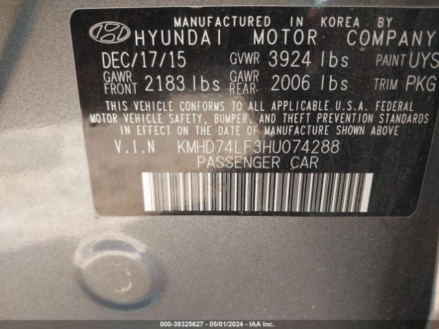 Photo 8 VIN: KMHD74LF3HU074288 - HYUNDAI ELANTRA 