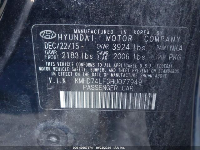 Photo 8 VIN: KMHD74LF3HU077949 - HYUNDAI ELANTRA 