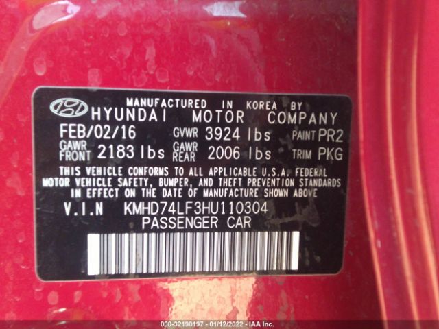 Photo 8 VIN: KMHD74LF3HU110304 - HYUNDAI ELANTRA 