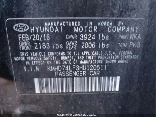 Photo 8 VIN: KMHD74LF3HU120511 - HYUNDAI ELANTRA 