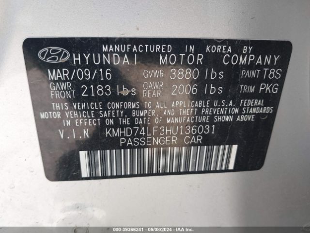 Photo 8 VIN: KMHD74LF3HU136031 - HYUNDAI ELANTRA 