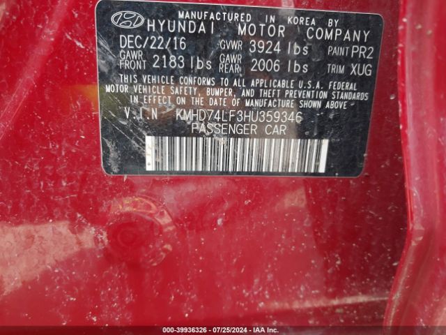 Photo 8 VIN: KMHD74LF3HU359346 - HYUNDAI ELANTRA 