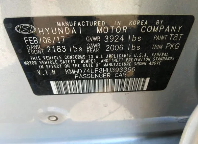 Photo 8 VIN: KMHD74LF3HU393366 - HYUNDAI ELANTRA 