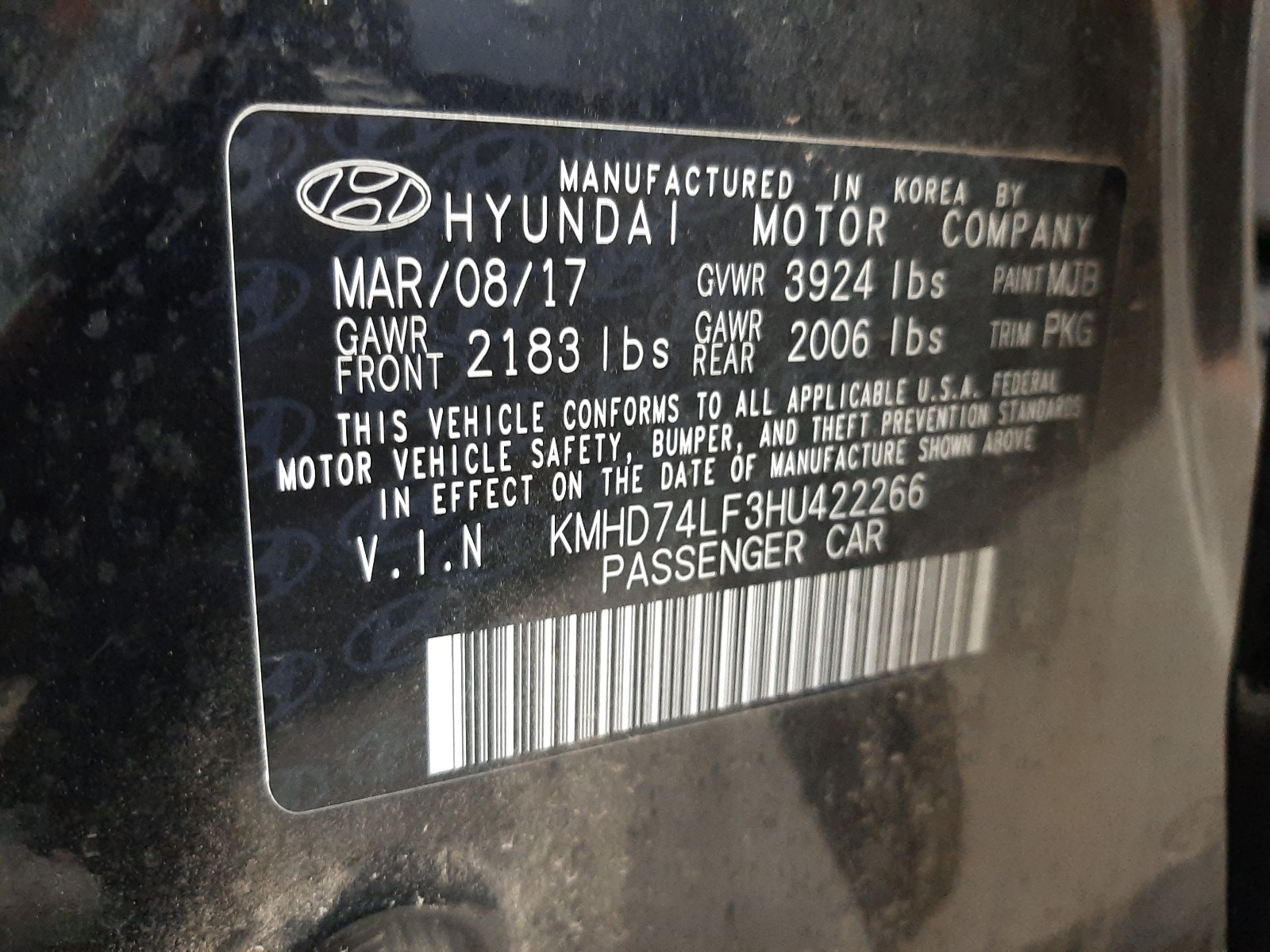 Photo 9 VIN: KMHD74LF3HU422266 - HYUNDAI ELANTRA SE 