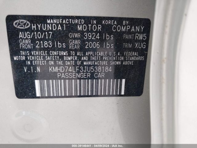 Photo 8 VIN: KMHD74LF3JU538184 - HYUNDAI ELANTRA 