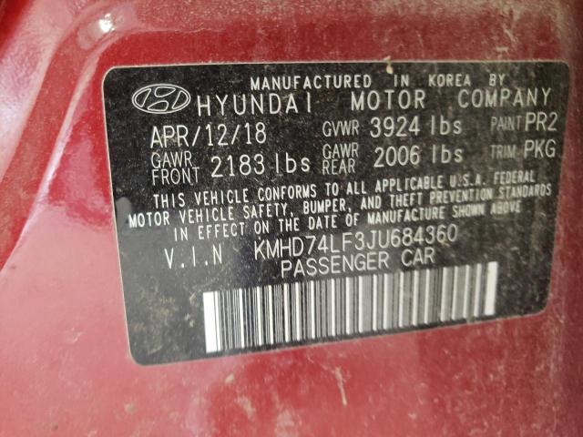 Photo 11 VIN: KMHD74LF3JU684360 - HYUNDAI ELANTRA 