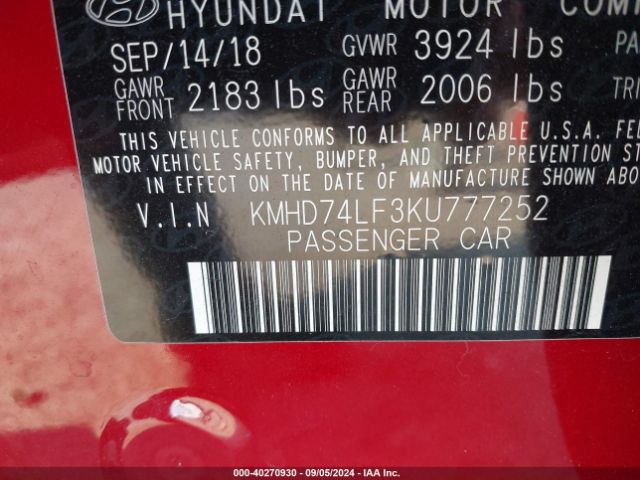 Photo 8 VIN: KMHD74LF3KU777252 - HYUNDAI ELANTRA 