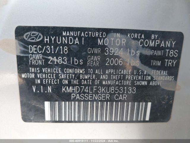 Photo 8 VIN: KMHD74LF3KU853133 - HYUNDAI ELANTRA 