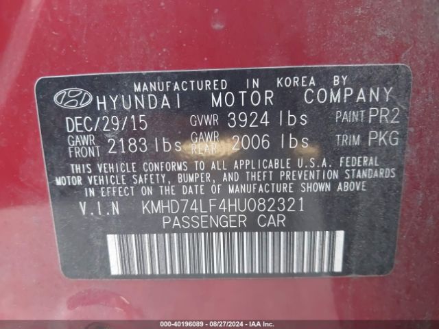 Photo 8 VIN: KMHD74LF4HU082321 - HYUNDAI ELANTRA 