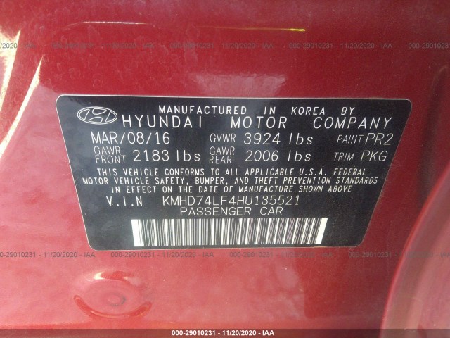 Photo 8 VIN: KMHD74LF4HU135521 - HYUNDAI ELANTRA 