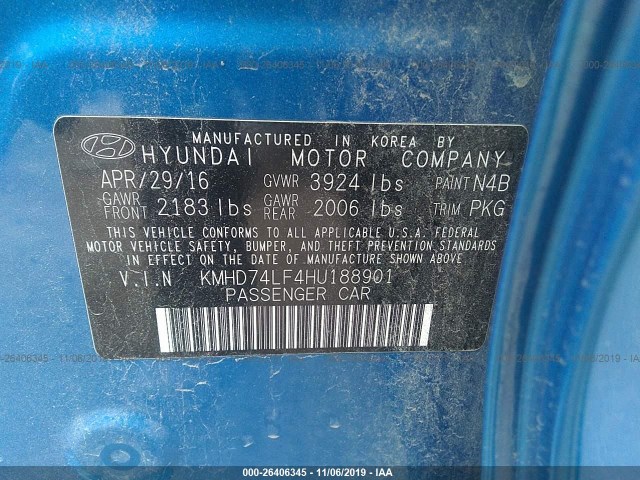 Photo 8 VIN: KMHD74LF4HU188901 - HYUNDAI ELANTRA 