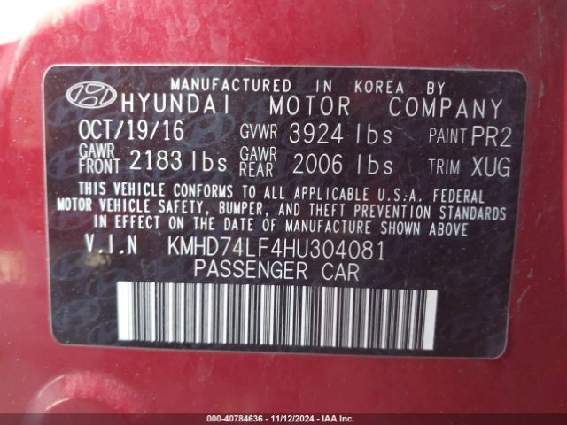 Photo 8 VIN: KMHD74LF4HU304081 - HYUNDAI ELANTRA 