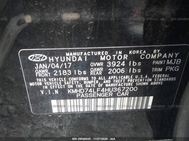 Photo 8 VIN: KMHD74LF4HU367200 - HYUNDAI ELANTRA 