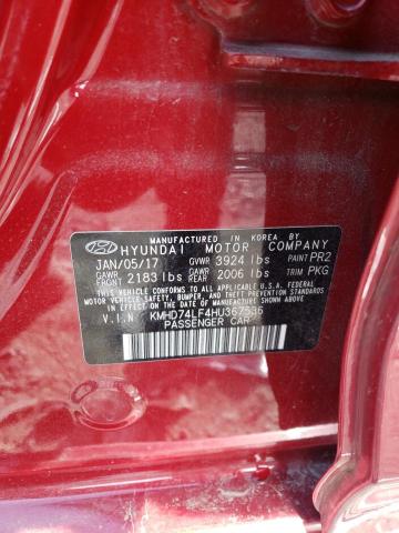 Photo 11 VIN: KMHD74LF4HU367536 - HYUNDAI ELANTRA SE 