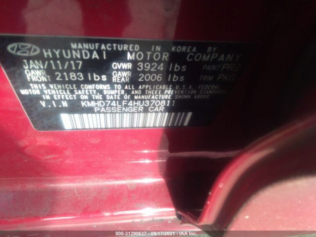 Photo 8 VIN: KMHD74LF4HU370811 - HYUNDAI ELANTRA 