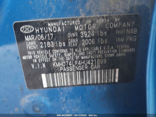 Photo 8 VIN: KMHD74LF4HU421899 - HYUNDAI ELANTRA 