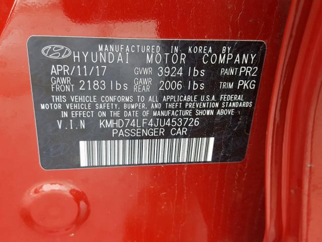 Photo 9 VIN: KMHD74LF4JU453726 - HYUNDAI ELANTRA SE 