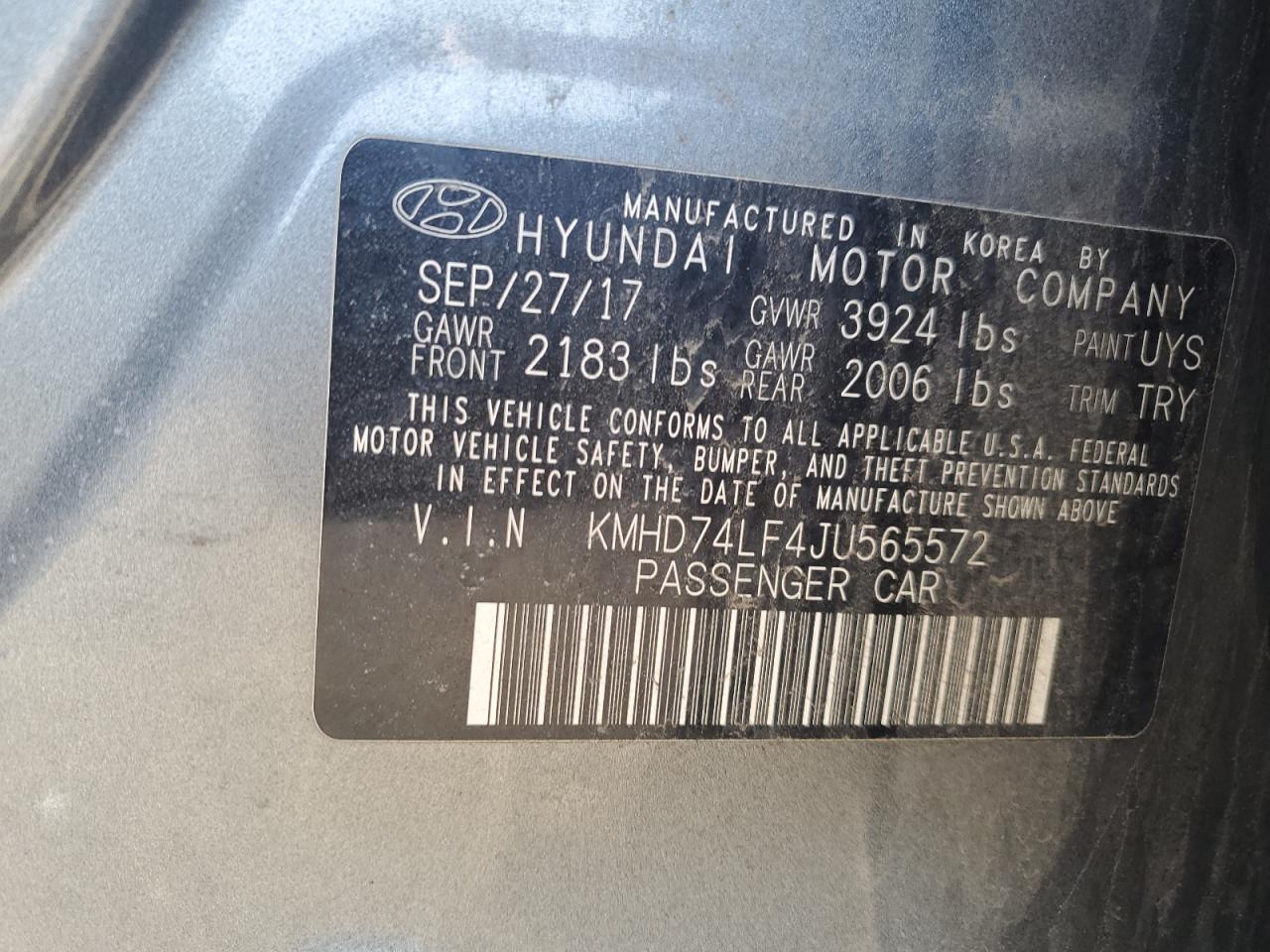 Photo 11 VIN: KMHD74LF4JU565572 - HYUNDAI ELANTRA 