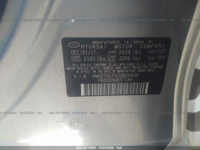 Photo 8 VIN: KMHD74LF4JU609408 - HYUNDAI ELANTRA 