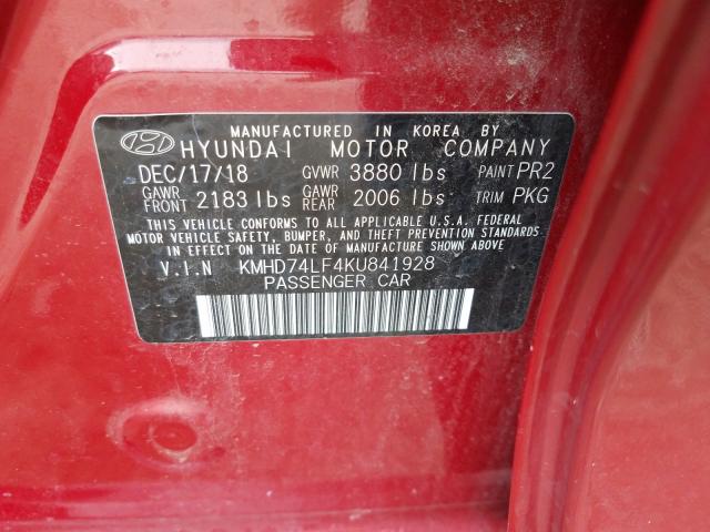 Photo 9 VIN: KMHD74LF4KU841928 - HYUNDAI ELANTRA SE 