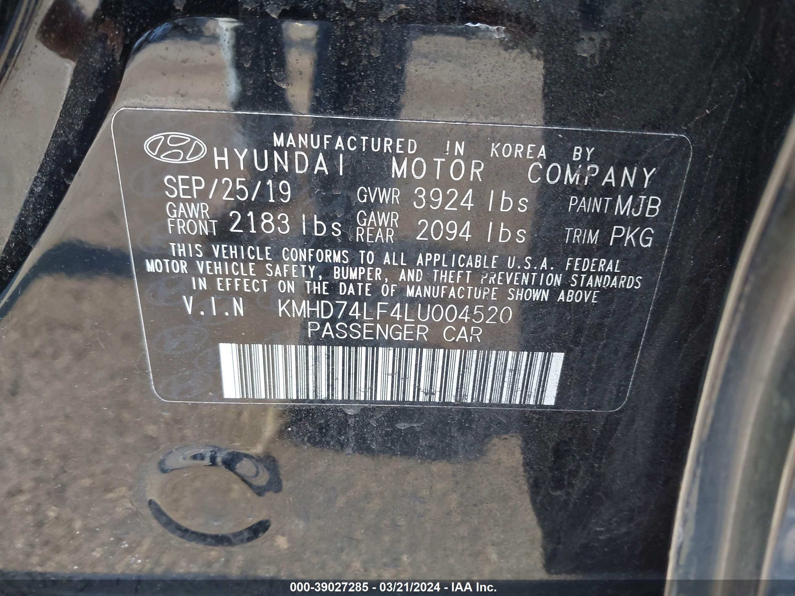 Photo 8 VIN: KMHD74LF4LU004520 - HYUNDAI ELANTRA 