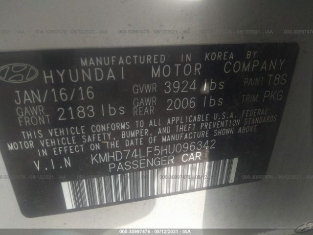 Photo 8 VIN: KMHD74LF5HU096342 - HYUNDAI ELANTRA 