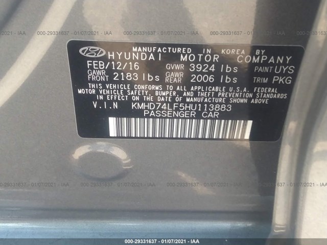 Photo 8 VIN: KMHD74LF5HU113883 - HYUNDAI ELANTRA 