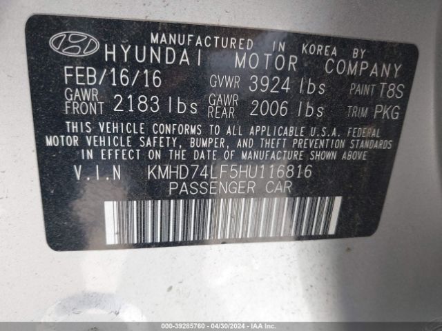 Photo 8 VIN: KMHD74LF5HU116816 - HYUNDAI ELANTRA 