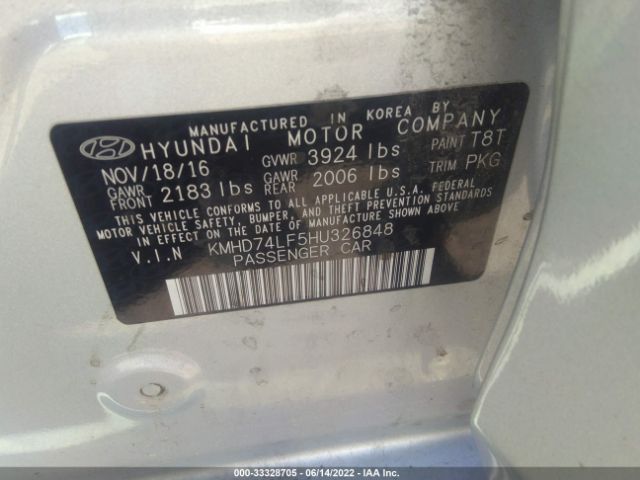 Photo 8 VIN: KMHD74LF5HU326848 - HYUNDAI ELANTRA 