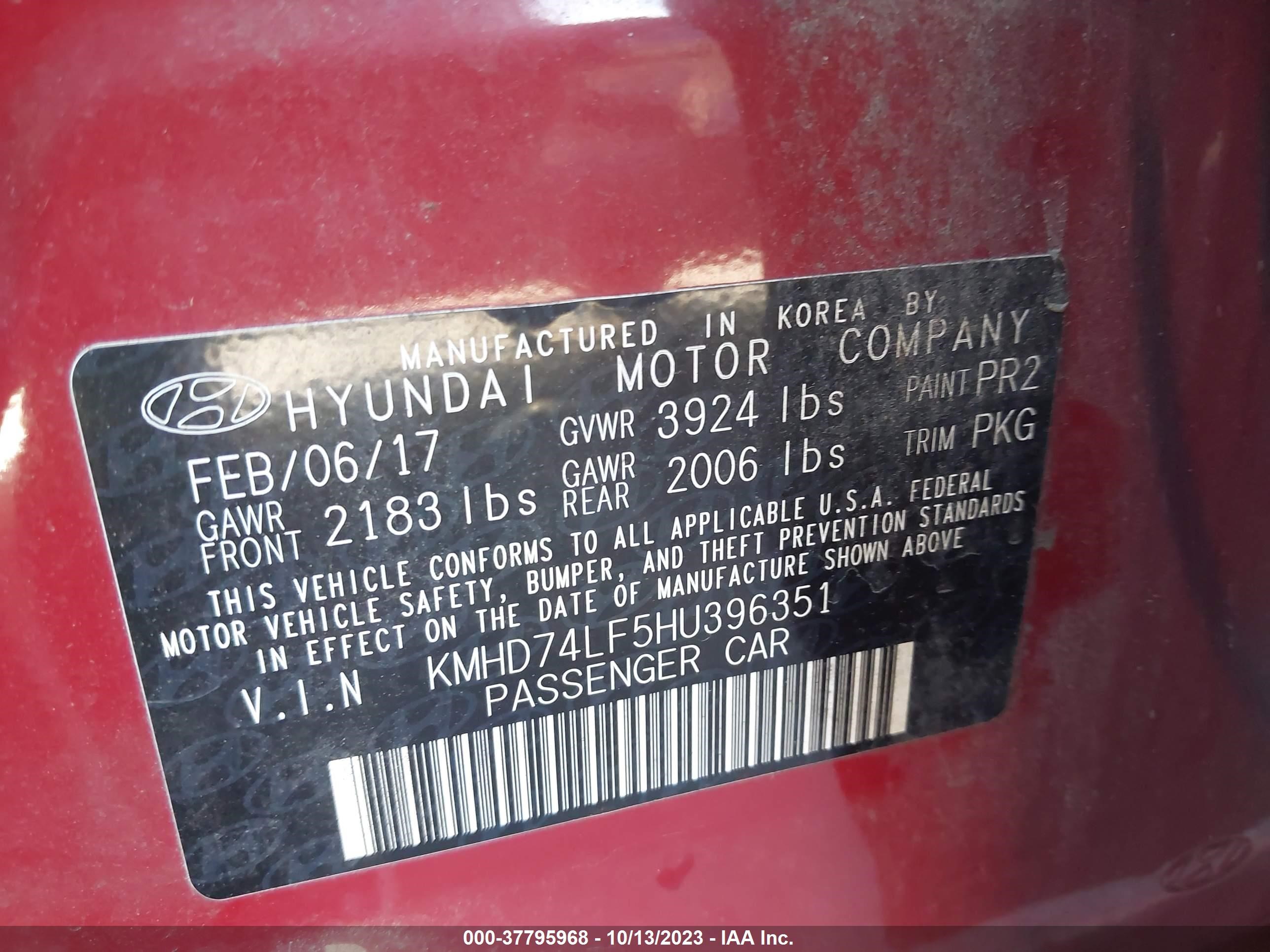 Photo 8 VIN: KMHD74LF5HU396351 - HYUNDAI ELANTRA 