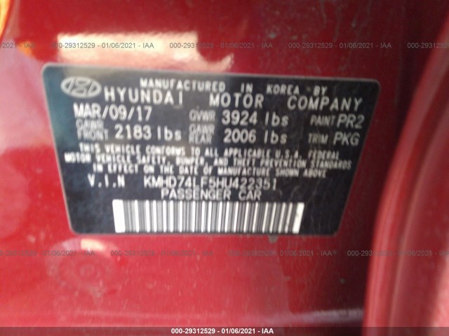 Photo 8 VIN: KMHD74LF5HU422351 - HYUNDAI ELANTRA 