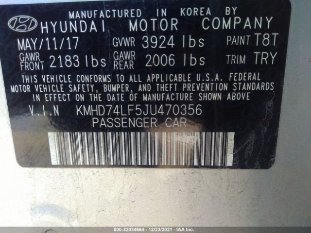 Photo 8 VIN: KMHD74LF5JU470356 - HYUNDAI ELANTRA 