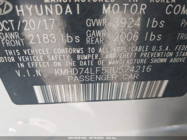 Photo 8 VIN: KMHD74LF5JU574216 - HYUNDAI ELANTRA 