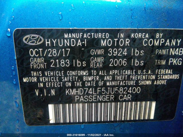 Photo 8 VIN: KMHD74LF5JU582400 - HYUNDAI ELANTRA 