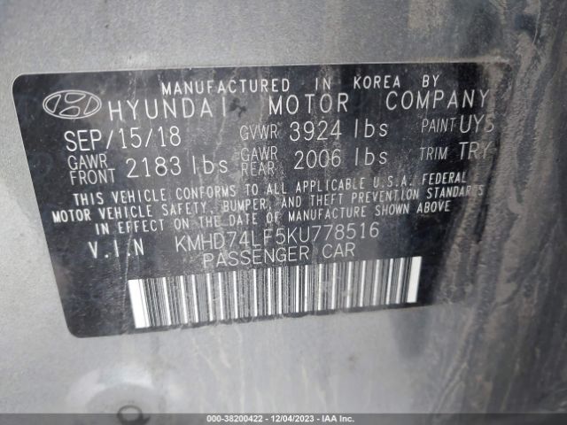 Photo 8 VIN: KMHD74LF5KU778516 - HYUNDAI ELANTRA 