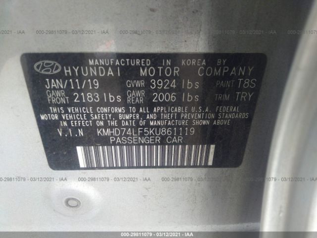 Photo 8 VIN: KMHD74LF5KU861119 - HYUNDAI ELANTRA 