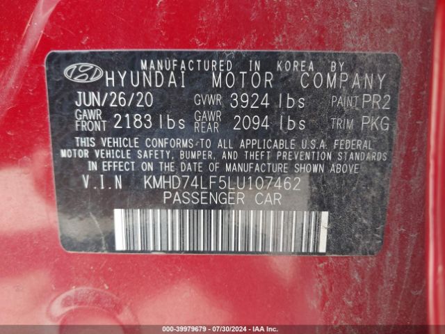 Photo 8 VIN: KMHD74LF5LU107462 - HYUNDAI ELANTRA 