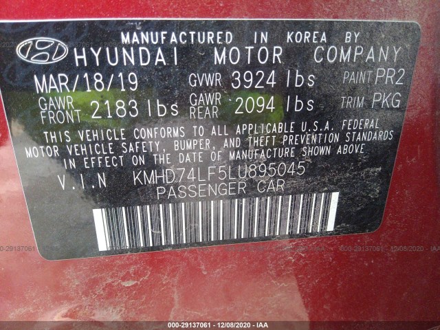 Photo 8 VIN: KMHD74LF5LU895045 - HYUNDAI ELANTRA 