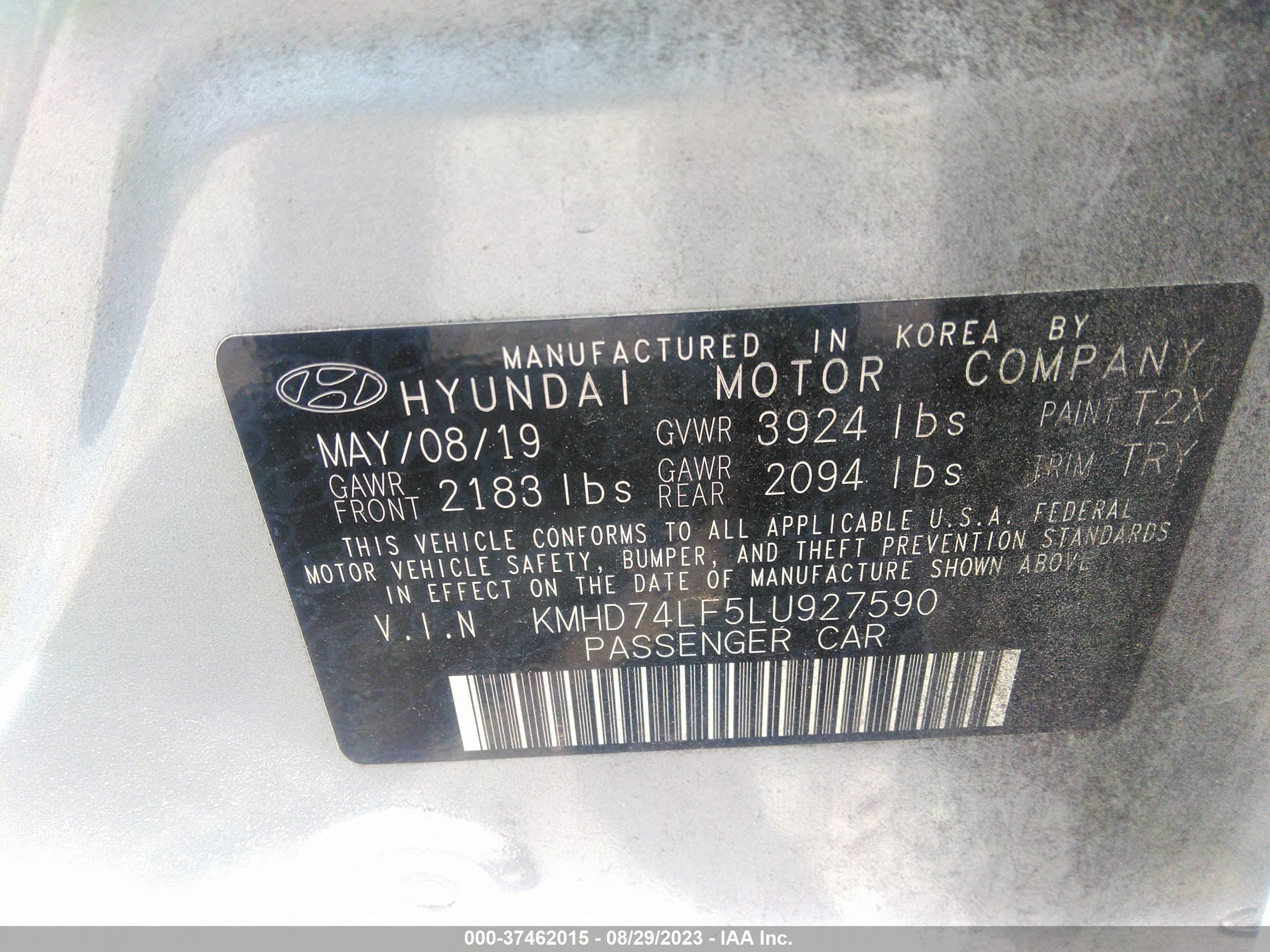 Photo 8 VIN: KMHD74LF5LU927590 - HYUNDAI ELANTRA 